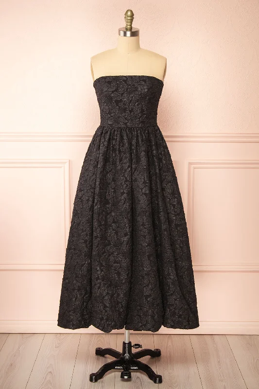 Shop More, Spend Less!Shop More, Spend Less!Reyna Black | Long Textured Floral Dress
