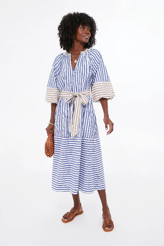 Save Like Never Before!Save Like Never Before!Tan and Blue Stripe Combo Sun Mesa Midi