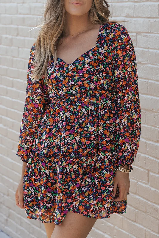 Buy More, Pay Less!Buy More, Pay Less!Floral V-Neck Long Sleeve Dress