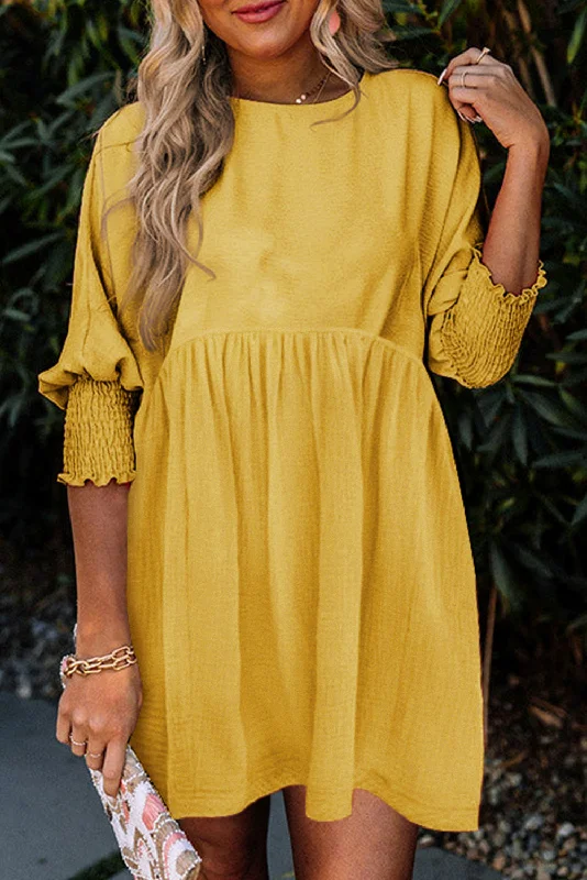 Save More When You Shop More!Save More When You Shop More!Smocked 3/4 Sleeve Babydoll Dress Save More When You Shop More!Save More When You Shop More!Smocked 3/4 Sleeve Babydoll Dress
