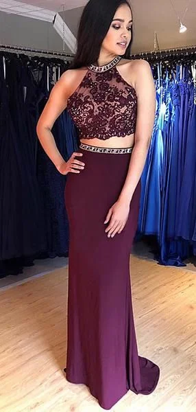 Score Huge Discounts Today!Score Huge Discounts Today!2 Pieces Prom Dresses, Halter Lace Beaded Mermaid Prom Dresses cg20279 Score Huge Discounts Today!Score Huge Discounts Today!2 Pieces Prom Dresses, Halter Lace Beaded Mermaid Prom Dresses cg20279