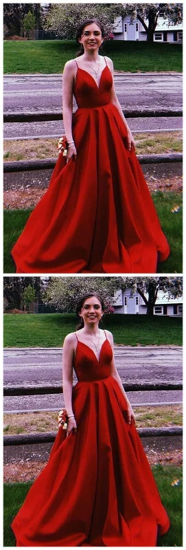 Your Favorite Sale is Back!Your Favorite Sale is Back!A-Line Spaghetti Straps Sweep Train Red Satin Prom Dress with Pockets cg20260 Your Favorite Sale is Back!Your Favorite Sale is Back!A-Line Spaghetti Straps Sweep Train Red Satin Prom Dress with Pockets cg20260