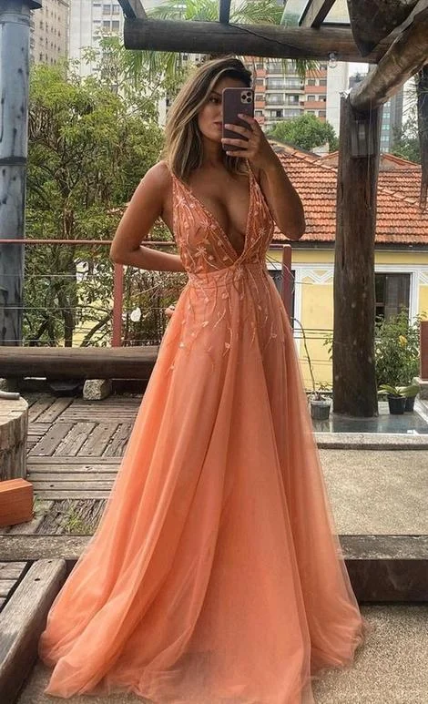 Your Best Deals Are Here!Your Best Deals Are Here!A-line V Neck Orange Prom Dress cg20268 Your Best Deals Are Here!Your Best Deals Are Here!A-line V Neck Orange Prom Dress cg20268