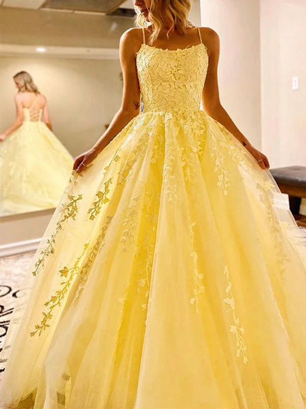 Biggest Sale of the Season!Biggest Sale of the Season!A-line Yellow Lace Custom Spaghetti Straps Formal Evening Long Prom Dresses PD244 Biggest Sale of the Season!Biggest Sale of the Season!A-line Yellow Lace Custom Spaghetti Straps Formal Evening Long Prom Dresses PD244