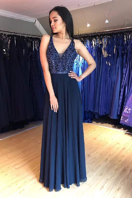 Only a Few Left – Order Now!Only a Few Left – Order Now!Beaded Bodice Navy Blue Prom Gown Chiffon Long Skirt Only a Few Left – Order Now!Only a Few Left – Order Now!Beaded Bodice Navy Blue Prom Gown Chiffon Long Skirt