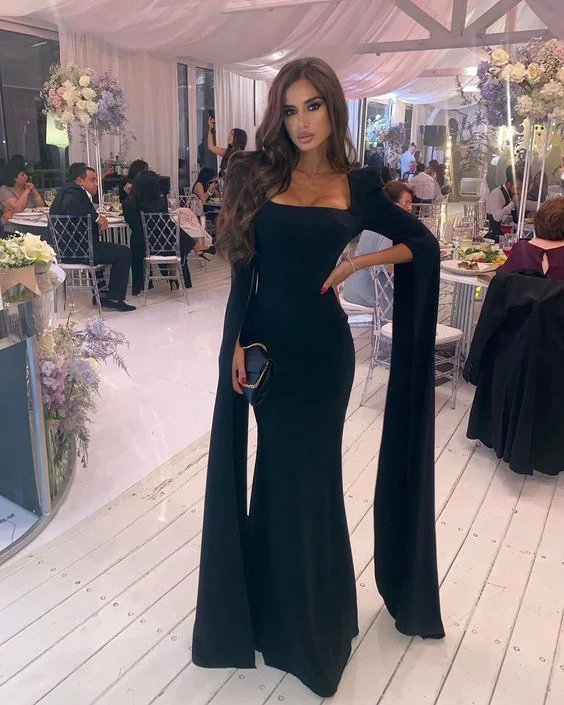 Limited Stock Available!Limited Stock Available!Black Simple Mermaid Floor Length Prom Dress With Long Sleeves cg20197 Limited Stock Available!Limited Stock Available!Black Simple Mermaid Floor Length Prom Dress With Long Sleeves cg20197