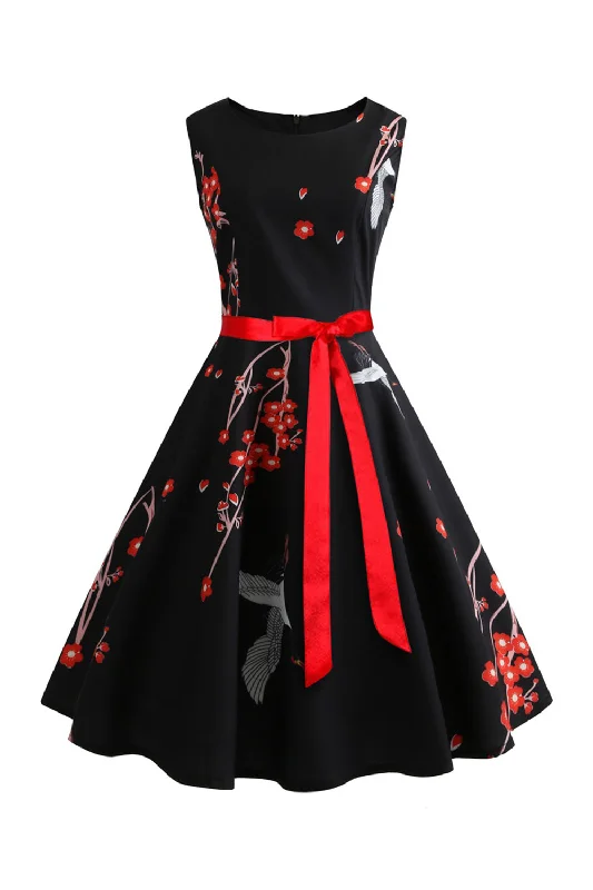 Shop Smart, Save Big!Shop Smart, Save Big!Black Sleeveless Printed Swing Vintage Dress Shop Smart, Save Big!Shop Smart, Save Big!Black Sleeveless Printed Swing Vintage Dress