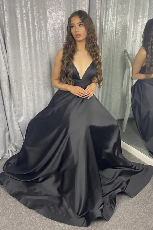Don’t Wait – Deals Won’t Last!Don’t Wait – Deals Won’t Last!Black v neck satin long A line prom dress black evening dress cg20331 Don’t Wait – Deals Won’t Last!Don’t Wait – Deals Won’t Last!Black v neck satin long A line prom dress black evening dress cg20331