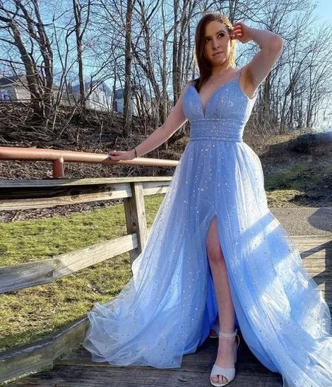 Best Deals Just for You!Best Deals Just for You!Blue tulle sequins long prom dress cg20275 Best Deals Just for You!Best Deals Just for You!Blue tulle sequins long prom dress cg20275