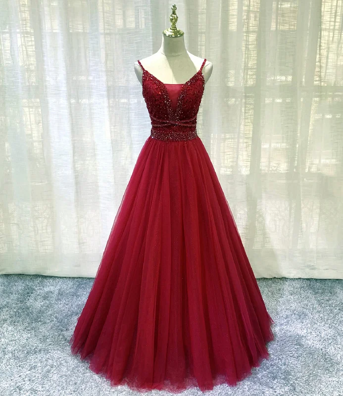 Your Shopping Spree Starts Here!Your Shopping Spree Starts Here!BURGUNDY TULLE BEADS LONG A LINE PROM DRESS EVENING DRESS cg20222 Your Shopping Spree Starts Here!Your Shopping Spree Starts Here!BURGUNDY TULLE BEADS LONG A LINE PROM DRESS EVENING DRESS cg20222