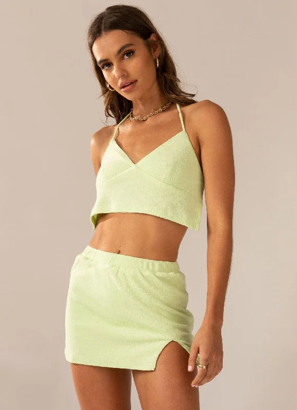 Hurry! While Supplies Last!Hurry! While Supplies Last!Changing Seasons Terry Mini Skirt - Lime Green Hurry! While Supplies Last!Hurry! While Supplies Last!Changing Seasons Terry Mini Skirt - Lime Green