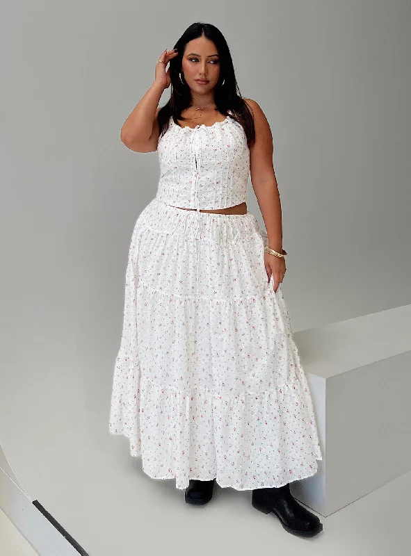 Get the Best for Less!Get the Best for Less!Cherry On Top Maxi Skirt White Floral Curve
