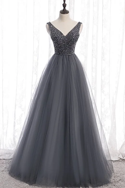 Seasonal Sale – Shop Now!Seasonal Sale – Shop Now!Classic A-line Grey Tulle Long Formal Dress prom dress cg20234 Seasonal Sale – Shop Now!Seasonal Sale – Shop Now!Classic A-line Grey Tulle Long Formal Dress prom dress cg20234