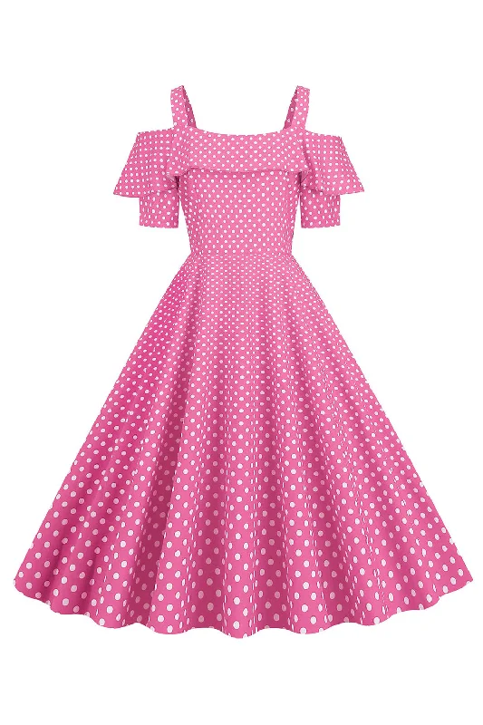 Exclusive Savings This Week!Exclusive Savings This Week!Cold Shoulder Polka Dots Pink 1950s Dress Exclusive Savings This Week!Exclusive Savings This Week!Cold Shoulder Polka Dots Pink 1950s Dress