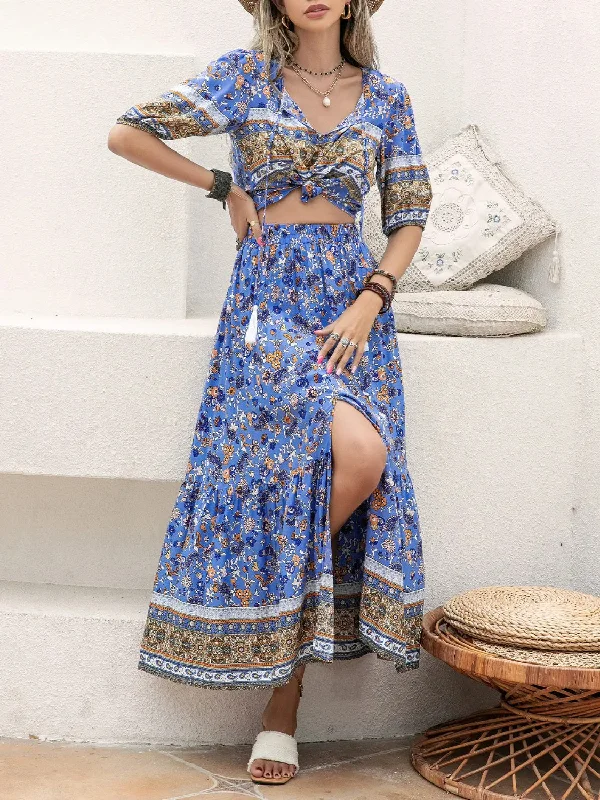 Your Exclusive Offer Awaits!Your Exclusive Offer Awaits!Ditsy Floral Tie Neck Top and Slit Skirt Set Your Exclusive Offer Awaits!Your Exclusive Offer Awaits!Ditsy Floral Tie Neck Top and Slit Skirt Set