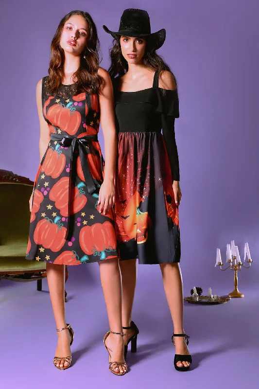 Hurry, Sale Ends Soon!Hurry, Sale Ends Soon!Halloween Pumpkin Printed Black Orange Vintage Dress Hurry, Sale Ends Soon!Hurry, Sale Ends Soon!Halloween Pumpkin Printed Black Orange Vintage Dress
