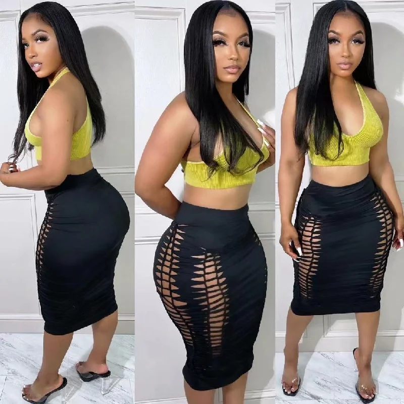 Limited Time Offer!Limited Time Offer!J&H 2023 new arrivals knee length black hollow out ripped skirts women sexy night club slim fit skirts Limited Time Offer!Limited Time Offer!J&H 2023 new arrivals knee length black hollow out ripped skirts women sexy night club slim fit skirts