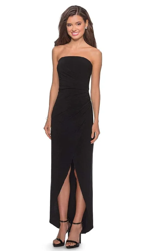 Massive Price Cuts!Massive Price Cuts!La Femme - Straight Across Faux Wrap Sheath Gown 28204SC Massive Price Cuts!Massive Price Cuts!La Femme - Straight Across Faux Wrap Sheath Gown 28204SC