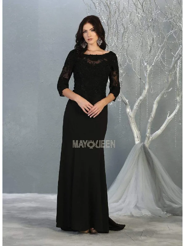Limited Edition, Limited Price!Limited Edition, Limited Price!May Queen - MQ1810 Sheer Quarter Sleeve Appliqued Trumpet Dress Limited Edition, Limited Price!Limited Edition, Limited Price!May Queen - MQ1810 Sheer Quarter Sleeve Appliqued Trumpet Dress