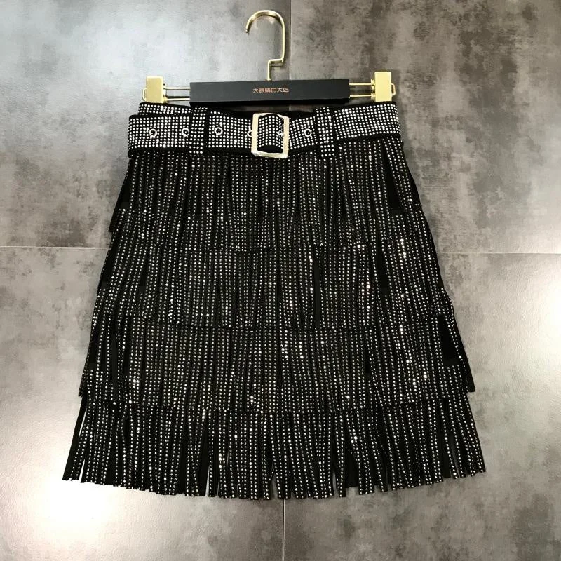 Limited Time Offer!Limited Time Offer!OUDINA Hot Fashion Heavy Industry Drill Tassel Multi-layer A-line Skirt Rhinestone Diamond Skiny Sequin Womens Skirts Limited Time Offer!Limited Time Offer!OUDINA Hot Fashion Heavy Industry Drill Tassel Multi-layer A-line Skirt Rhinestone Diamond Skiny Sequin Womens Skirts
