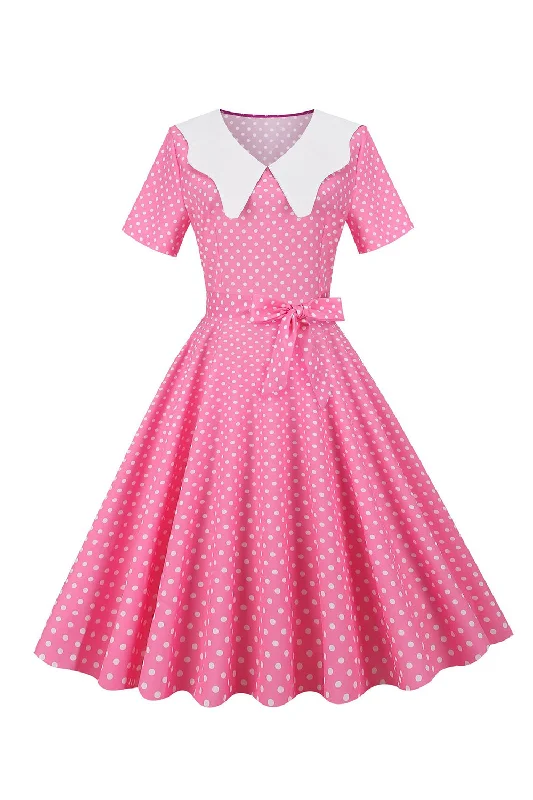 Your Exclusive Offer Awaits!Your Exclusive Offer Awaits!Pink Polka Dot Short Sleeves Peter Pan Vintage Dress