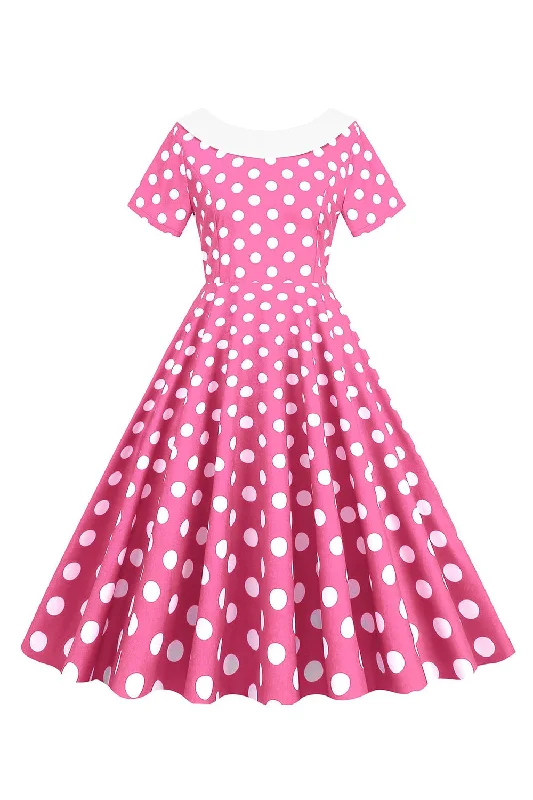 Must-Have Deals Inside!Must-Have Deals Inside!Pink Polka Dots Boat Neck 1950s Dress With Bowknot Must-Have Deals Inside!Must-Have Deals Inside!Pink Polka Dots Boat Neck 1950s Dress With Bowknot