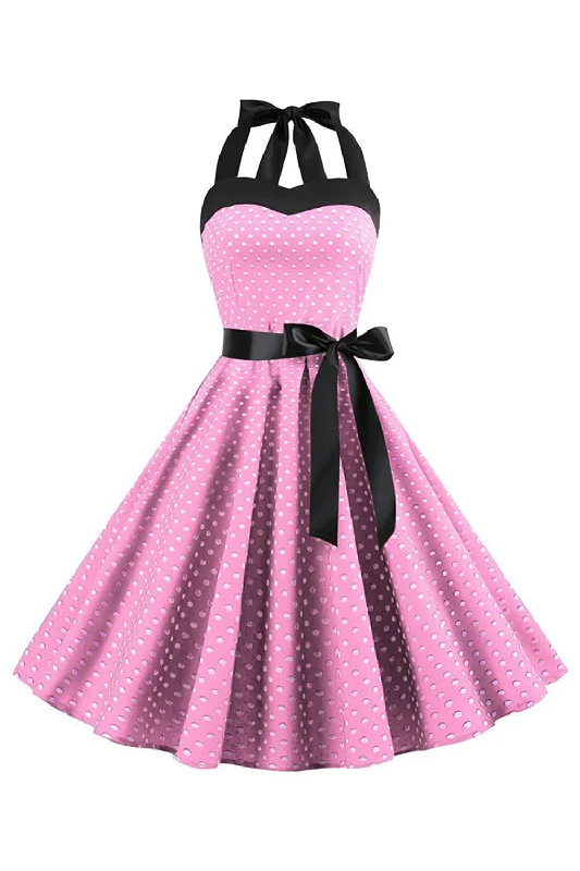 Limited Deals, Unlimited Savings!Limited Deals, Unlimited Savings!Pink Polka Dots Halter 1950s Dress With Bowknot Limited Deals, Unlimited Savings!Limited Deals, Unlimited Savings!Pink Polka Dots Halter 1950s Dress With Bowknot