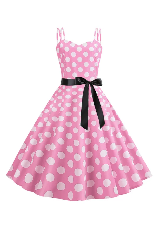 Massive Price Cuts!Massive Price Cuts!Pink Polka Dots Spaghetti Straps 1950s Dress With Bow Massive Price Cuts!Massive Price Cuts!Pink Polka Dots Spaghetti Straps 1950s Dress With Bow