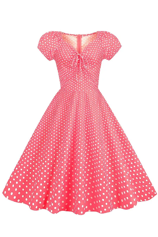 Crazy Discounts Inside!Crazy Discounts Inside!Pink Red Polka Dots Puff Sleeves 1950s Dress Crazy Discounts Inside!Crazy Discounts Inside!Pink Red Polka Dots Puff Sleeves 1950s Dress