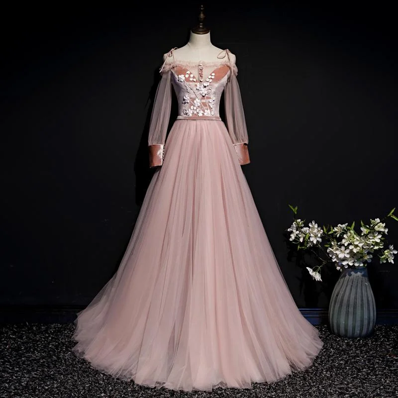 Exclusive Savings This Week!Exclusive Savings This Week!Pink Tulle And Velvet Long Sleeves Flowers Evening Dress, New Style A-Line Party Dress Prom Dress cg20187 Exclusive Savings This Week!Exclusive Savings This Week!Pink Tulle And Velvet Long Sleeves Flowers Evening Dress, New Style A-Line Party Dress Prom Dress cg20187