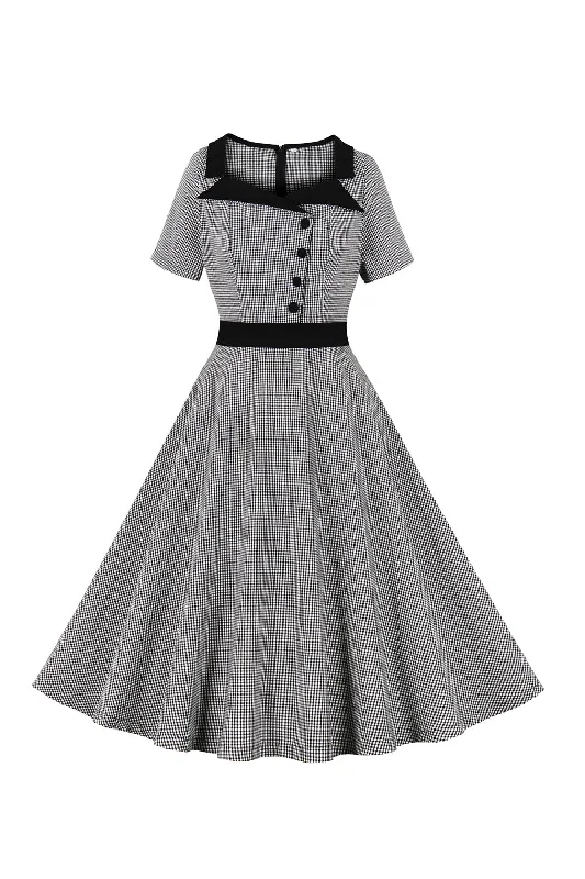 Everything Must Go!Everything Must Go!Plaid Black Swing 1950s Dress with Buttons