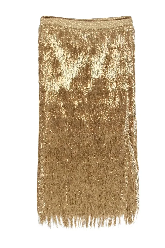 Save Money, Shop Happy!Save Money, Shop Happy!Rachel Zoe - Gold Fringe Midi Skirt Sz S Save Money, Shop Happy!Save Money, Shop Happy!Rachel Zoe - Gold Fringe Midi Skirt Sz S