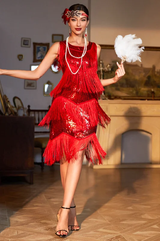 Get the Best for Less!Get the Best for Less!Red Fringed Roaring 20s Sequins Dress