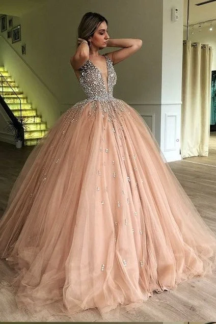 Don’t Wait – Shop Today!Don’t Wait – Shop Today!Rhinestones Champagne Ball Gown Prom Dress with Deep V-neckline Don’t Wait – Shop Today!Don’t Wait – Shop Today!Rhinestones Champagne Ball Gown Prom Dress with Deep V-neckline