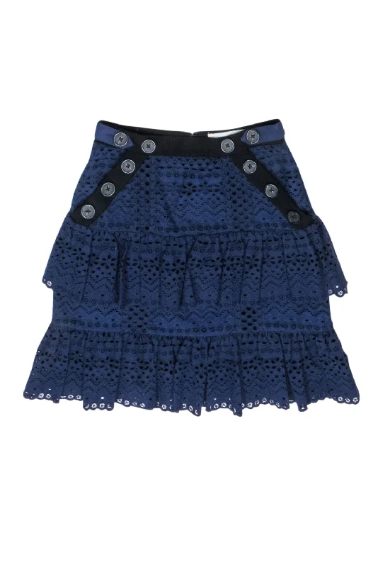 Stock Up and Save!Stock Up and Save!Self-Portrait - Navy Eyelet Tiered Flounce Skirt Sz 2 Stock Up and Save!Stock Up and Save!Self-Portrait - Navy Eyelet Tiered Flounce Skirt Sz 2