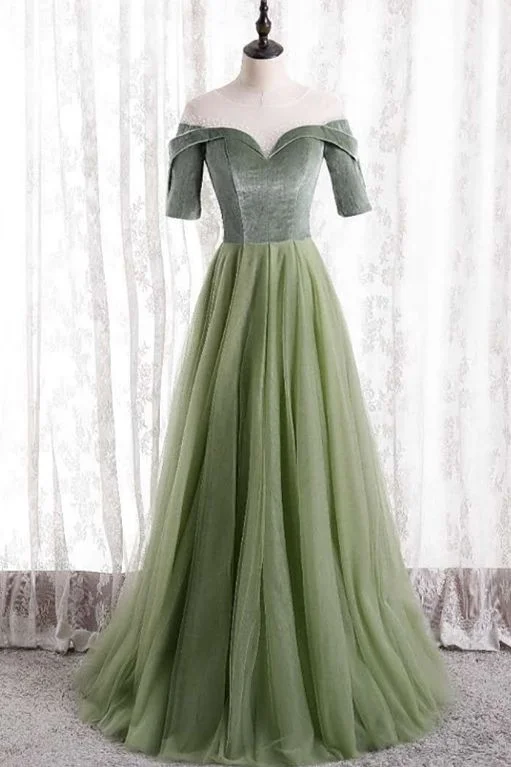 Price Drop Alert!Price Drop Alert!short sleeves sage green tulle long formal dress party dress prom dress cg20231 Price Drop Alert!Price Drop Alert!short sleeves sage green tulle long formal dress party dress prom dress cg20231