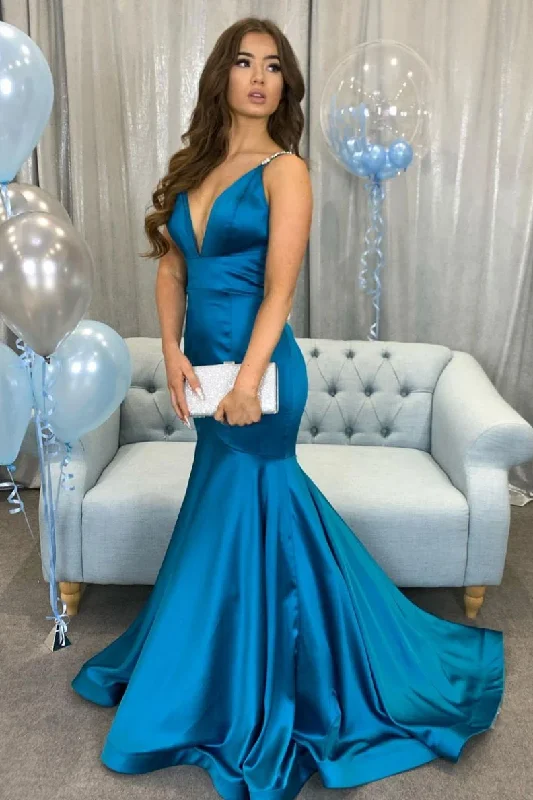 Steals and Deals Await!Steals and Deals Await!Simple v neck Peacock blue satin long prom dress blue evening dress cg20336 Steals and Deals Await!Steals and Deals Await!Simple v neck Peacock blue satin long prom dress blue evening dress cg20336