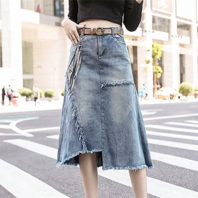 Limited-Time Price Drop!Limited-Time Price Drop!Summer Women Clothing Denim Fabric Destory Washed A-line Jeans Skirts Mid-calf Length High Waist Women Skirts Cowboy Solid Color Limited-Time Price Drop!Limited-Time Price Drop!Summer Women Clothing Denim Fabric Destory Washed A-line Jeans Skirts Mid-calf Length High Waist Women Skirts Cowboy Solid Color