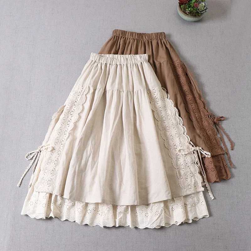 Get More for Less!Get More for Less!Amy Fashion - Sweet Japan Style Mori Lace Stitched Linen Skirt