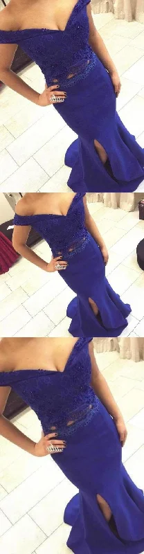 Your Chance to Save is Now!Your Chance to Save is Now!Two Piece Off The Shoulder Sweetheart Mermaid Side Split Long Royal Blue Prom Dresses   cg20322