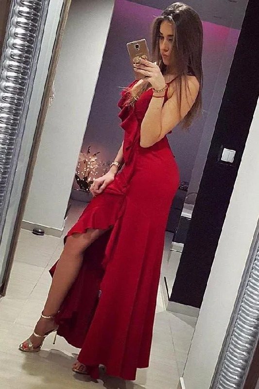 Everything Must Go!Everything Must Go!V-neckline Flounced Red Prom Dress with Thin Straps Everything Must Go!Everything Must Go!V-neckline Flounced Red Prom Dress with Thin Straps