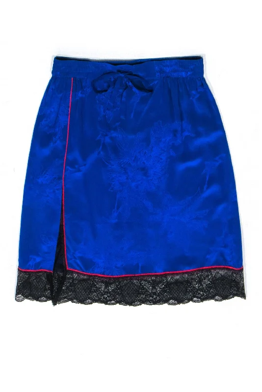 Your Best Deals Are Here!Your Best Deals Are Here!Zadig & Voltaire - Blue Brocade Drawstring Skirt w/ Black Lace Trim Sz L Your Best Deals Are Here!Your Best Deals Are Here!Zadig & Voltaire - Blue Brocade Drawstring Skirt w/ Black Lace Trim Sz L
