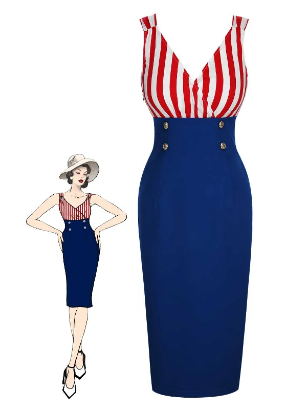 Incredible Savings Inside!Incredible Savings Inside!1960s V-Neck Red Blue Contrast Stripes Dress Incredible Savings Inside!Incredible Savings Inside!1960s V-Neck Red Blue Contrast Stripes Dress