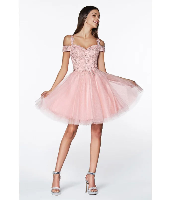 Limited Stock Available!Limited Stock Available!Cinderella Divine Blush Glitter Tulle Cold Shoulder Homecoming Dress Limited Stock Available!Limited Stock Available!Cinderella Divine Blush Glitter Tulle Cold Shoulder Homecoming Dress
