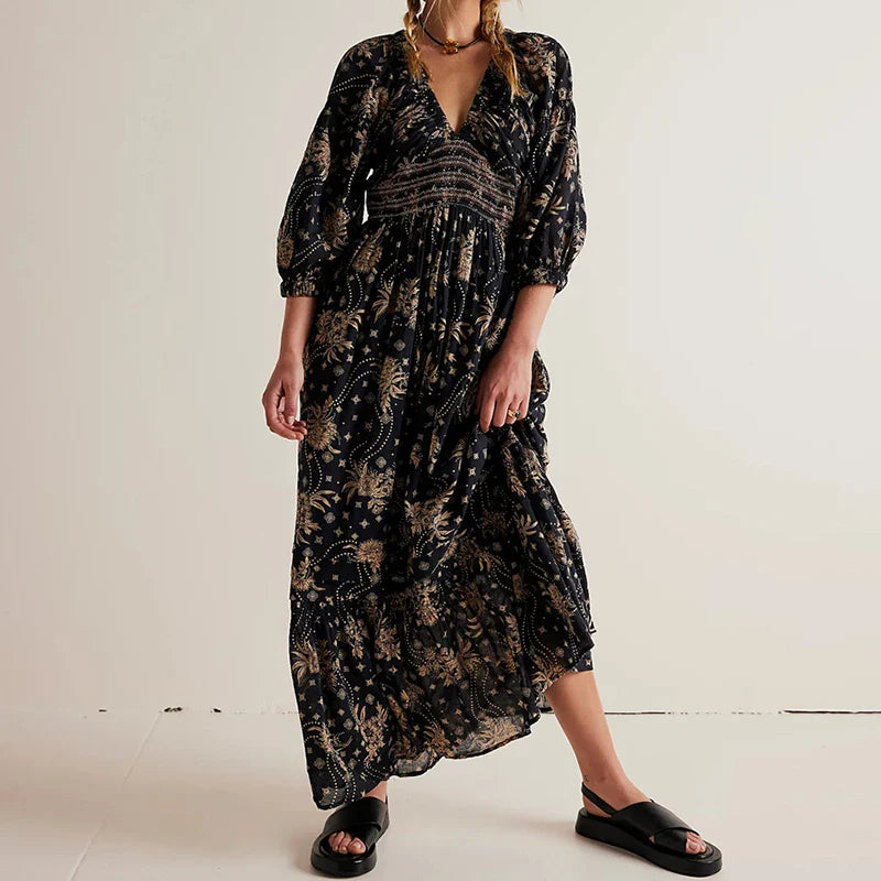 Steals and Deals Await!Steals and Deals Await!Chiffon Tiered Swing Deep V Neck Puff Sleeve Women's Boho Dress Steals and Deals Await!Steals and Deals Await!Chiffon Tiered Swing Deep V Neck Puff Sleeve Women's Boho Dress