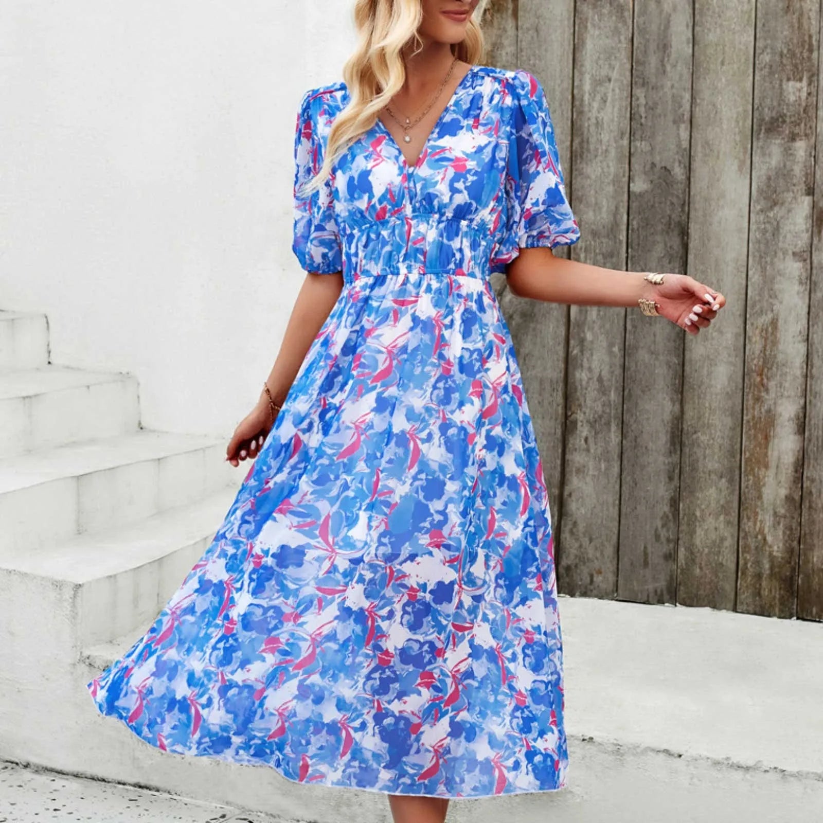 Get More for Less!Get More for Less!Fashion Summer Dresses Woman Clothes Short Sleeves V Neck Maxi Long Boho Dress Get More for Less!Get More for Less!Fashion Summer Dresses Woman Clothes Short Sleeves V Neck Maxi Long Boho Dress