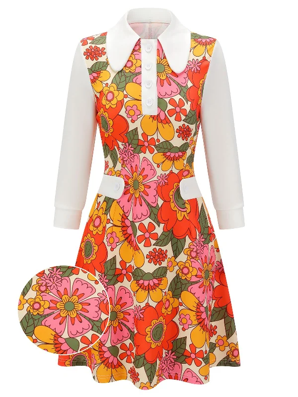 Enjoy Huge Discounts Now!Enjoy Huge Discounts Now!Orange 1960s Lapel Flowers Patchwork Dress Enjoy Huge Discounts Now!Enjoy Huge Discounts Now!Orange 1960s Lapel Flowers Patchwork Dress