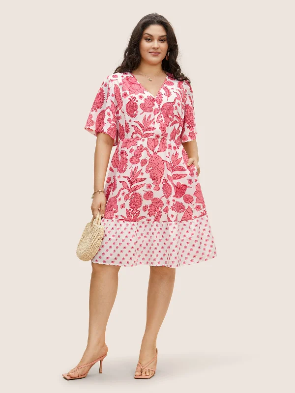 Shop Now and Save!Shop Now and Save!Overlap Collar Boho Print Patchwork Dress