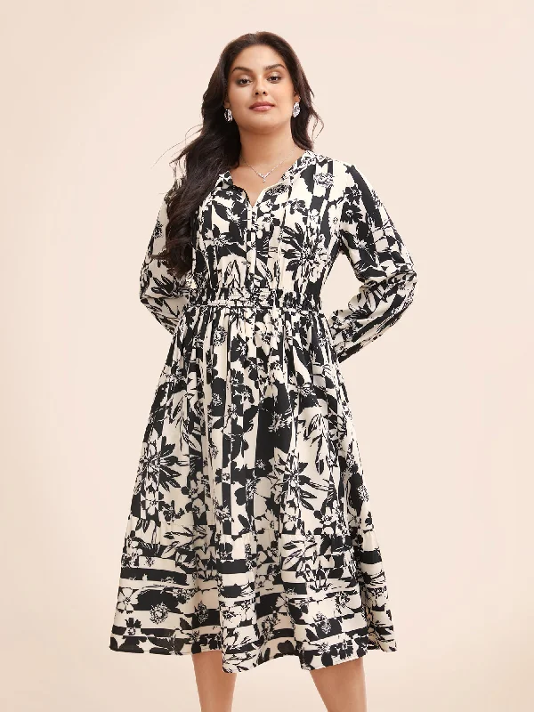 Don't Miss Out!Don't Miss Out!Silhouette Floral Print Tie Knot Gathered Dress