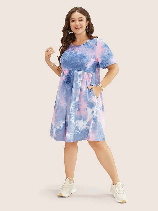 Special Discounts Inside!Special Discounts Inside!Tie Dye Pocket Ruffle Hem Knee Dress Special Discounts Inside!Special Discounts Inside!Tie Dye Pocket Ruffle Hem Knee Dress